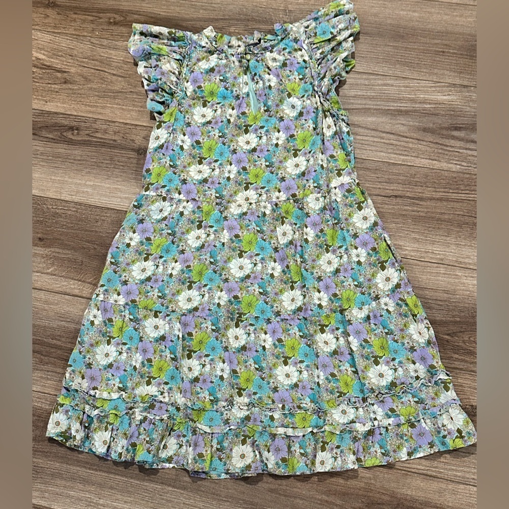 Vineyard Vines Floral Ruffle Tiered Dress in Soleil Ditsy Aqua Size Small - Picture 3 of 10